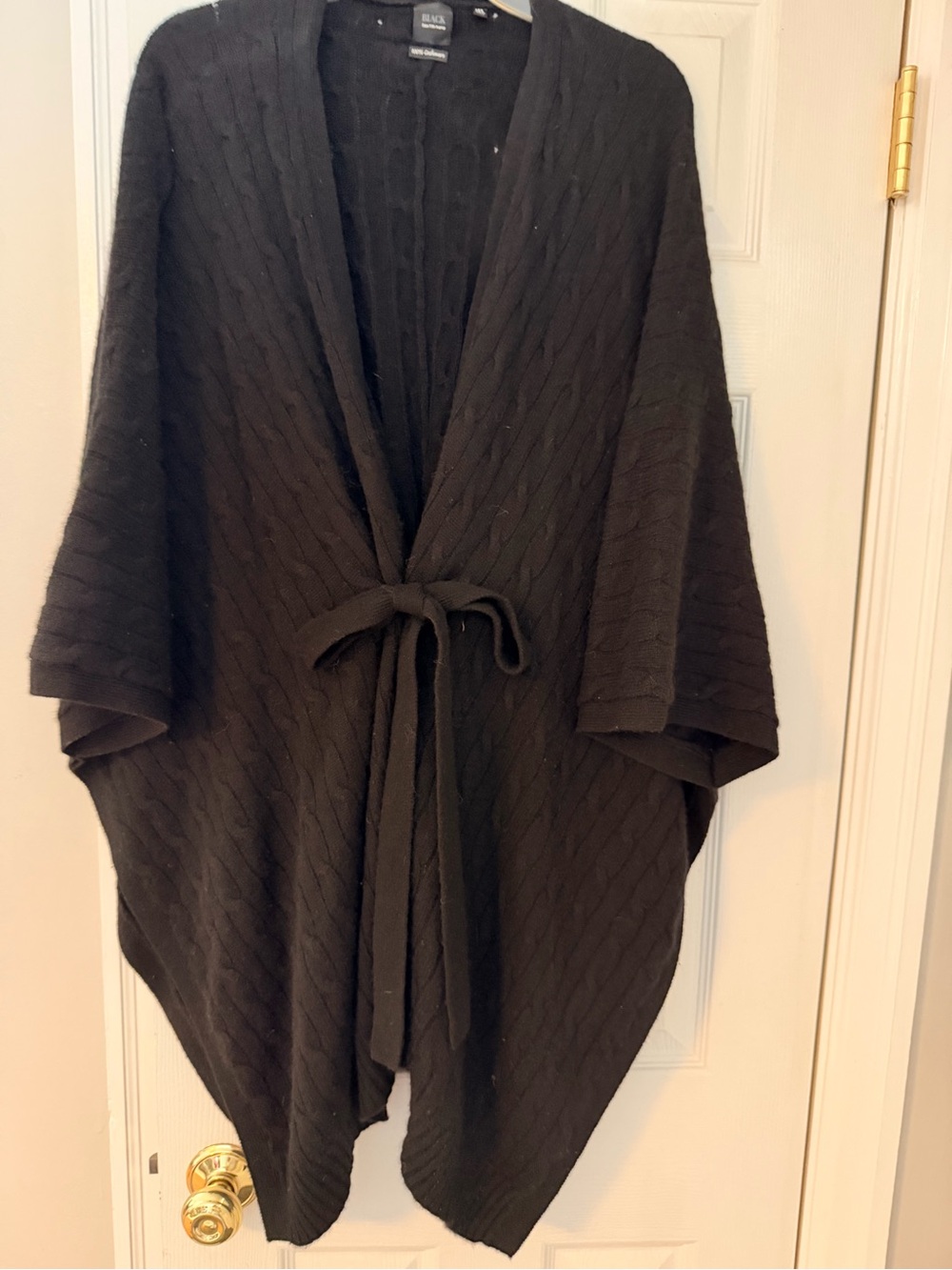 Cashmere Black Cable-Knit Wrap Cardigan with Tie - Brand: BLANK